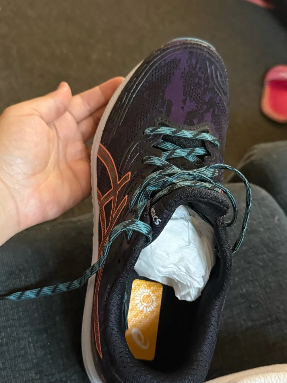 Asics Women's Athletic Shoe in Purple with Coral and Teal Accents